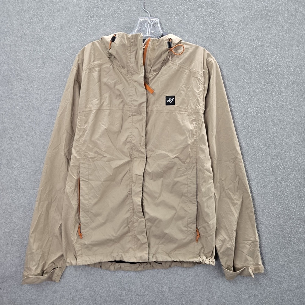Dutch Bros Women Jacket M‎ Beige Nylon Windbreaker Ripstop Hand Sign Activewear